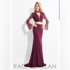 NEW Rachel Allan 6053 Stretch Jersey Beaded Long Sleeve Two Piece Dress 4